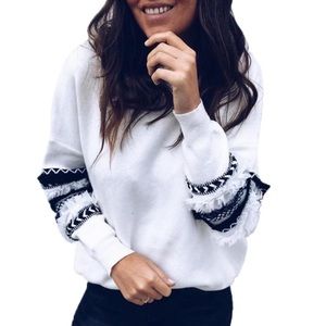 🌺Last One 🌺Fringe Trim Patchwork Sweatshirt🌺